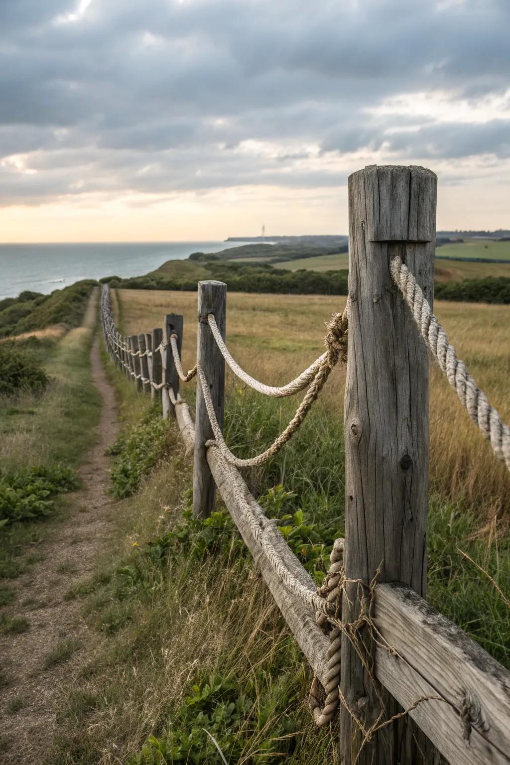 A wooden fence with rope accents adding nautical charm.