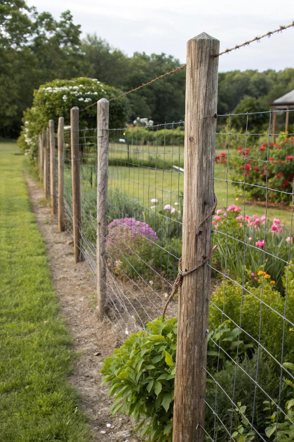 A woven wire fence providing both charm and practicality.