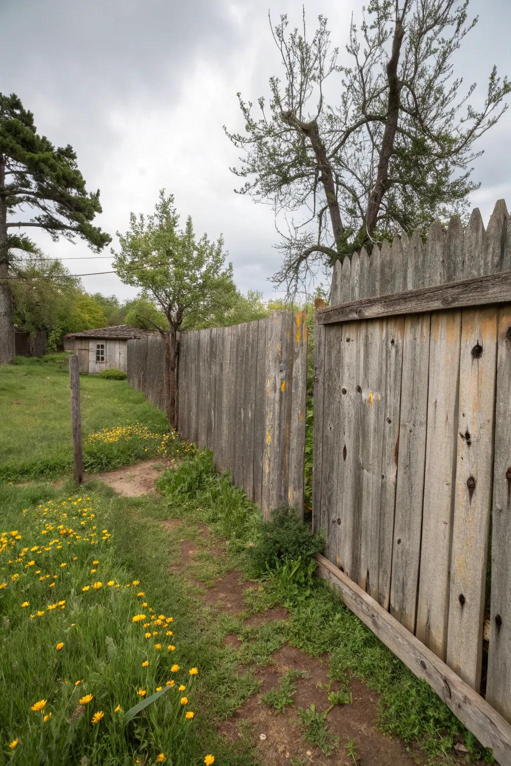 A beautifully weathered wood fence showcasing natural patina.