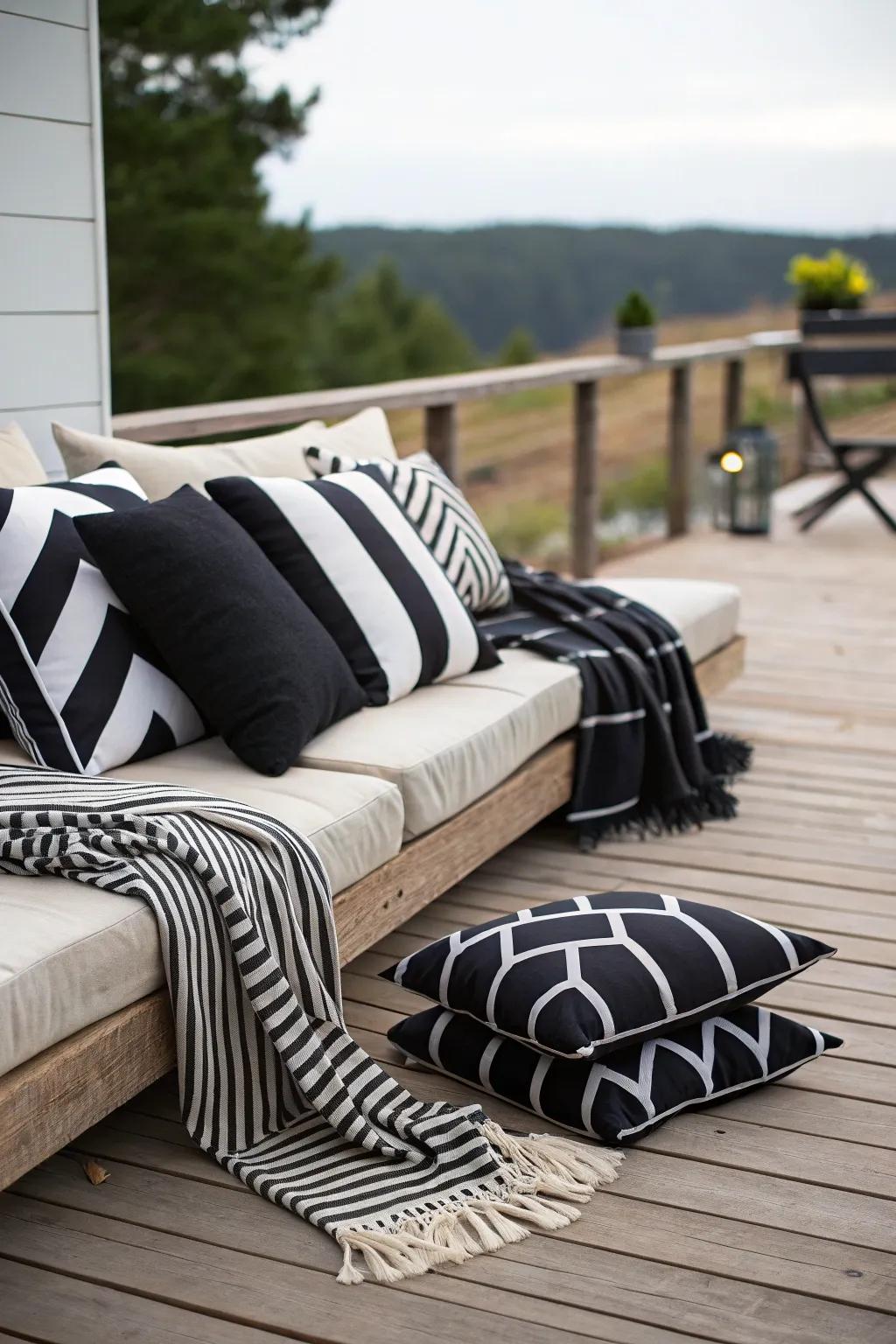 Add personality with bold black and white textiles.