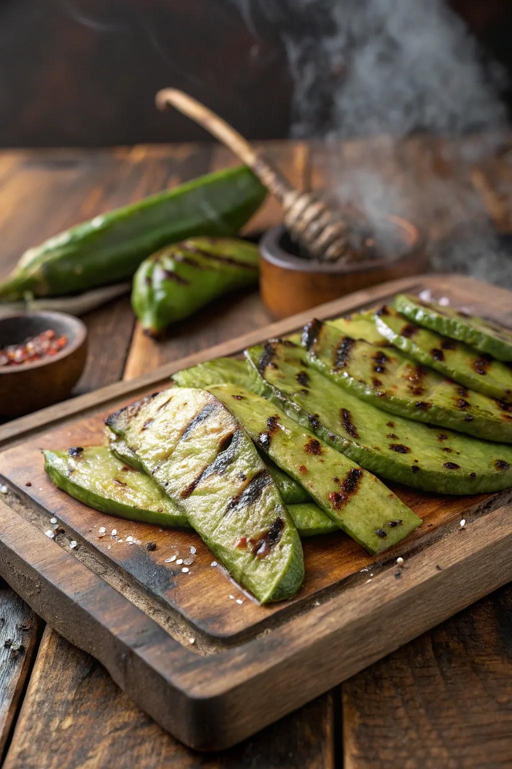 Grilled cactus (nopales), a unique and authentic addition to your grill.