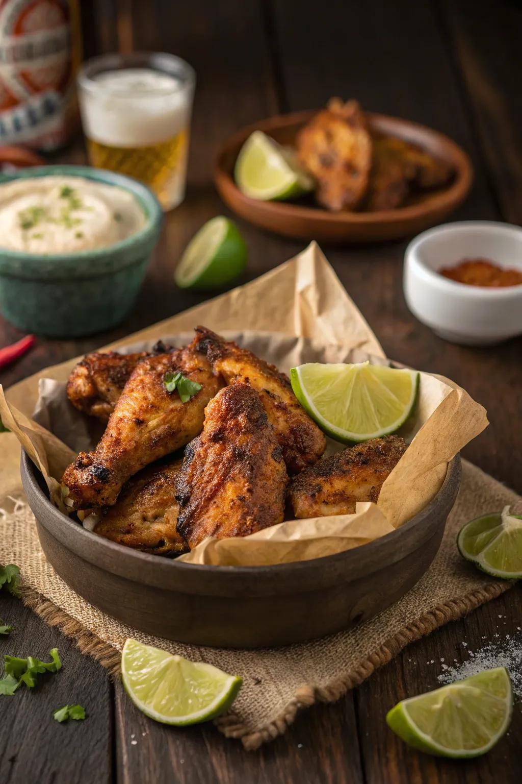 Chipotle lime grilled wings, a spicy and crispy delight.