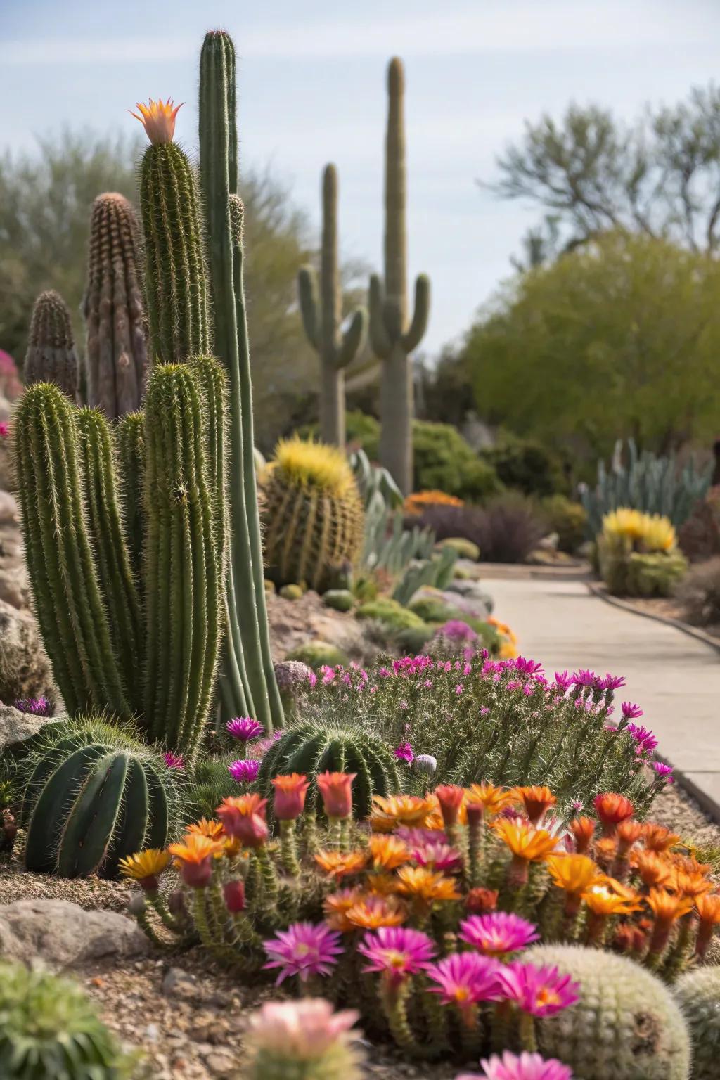 A bold and beautiful cacti garden that thrives in dry conditions.