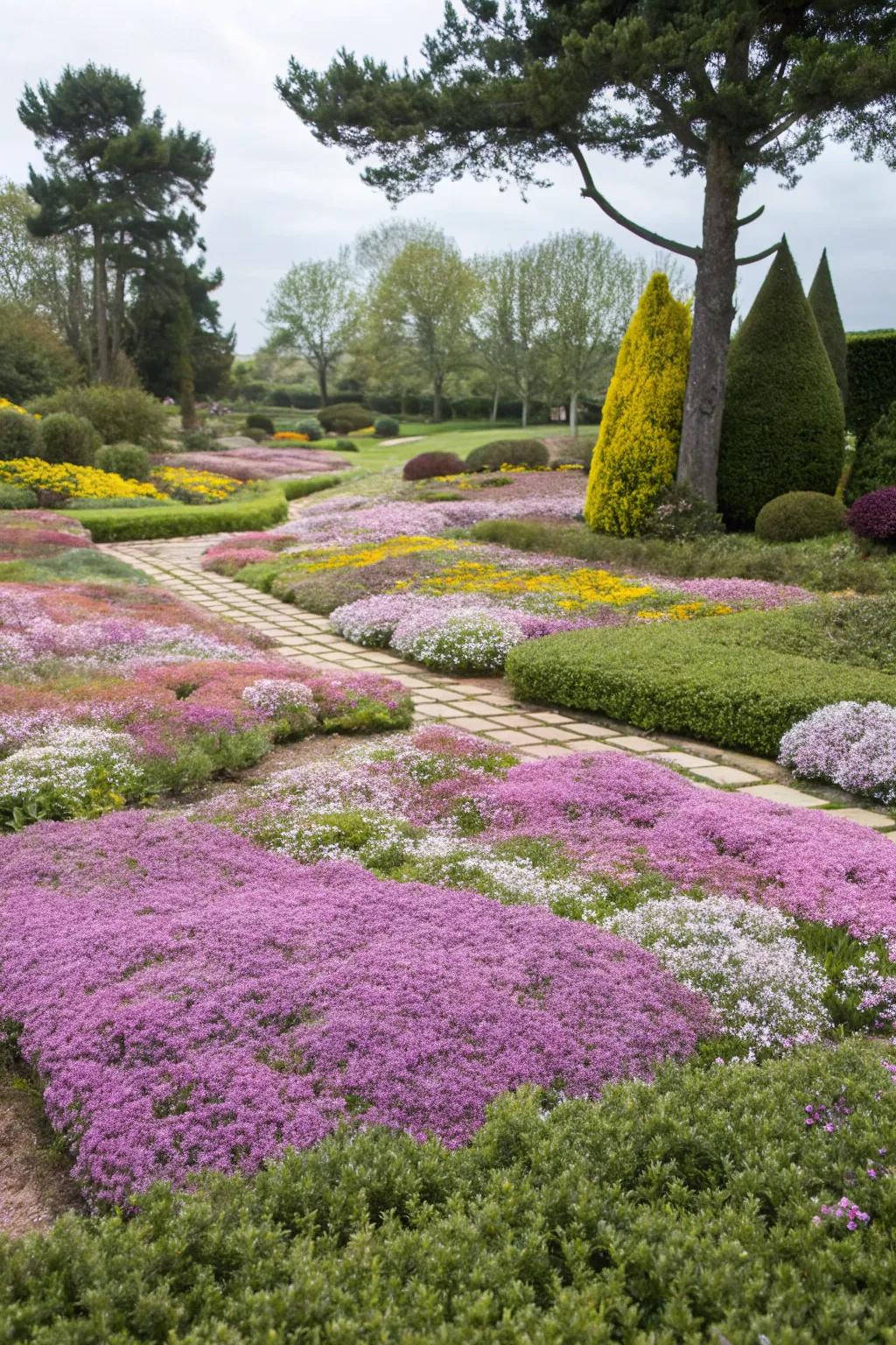 Vibrant groundcovers creating a colorful and efficient landscape.