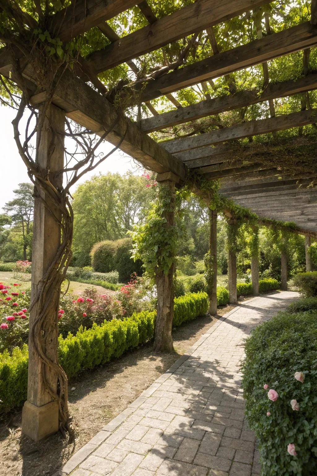 A stylish pergola offering shade and a place for vines to flourish.
