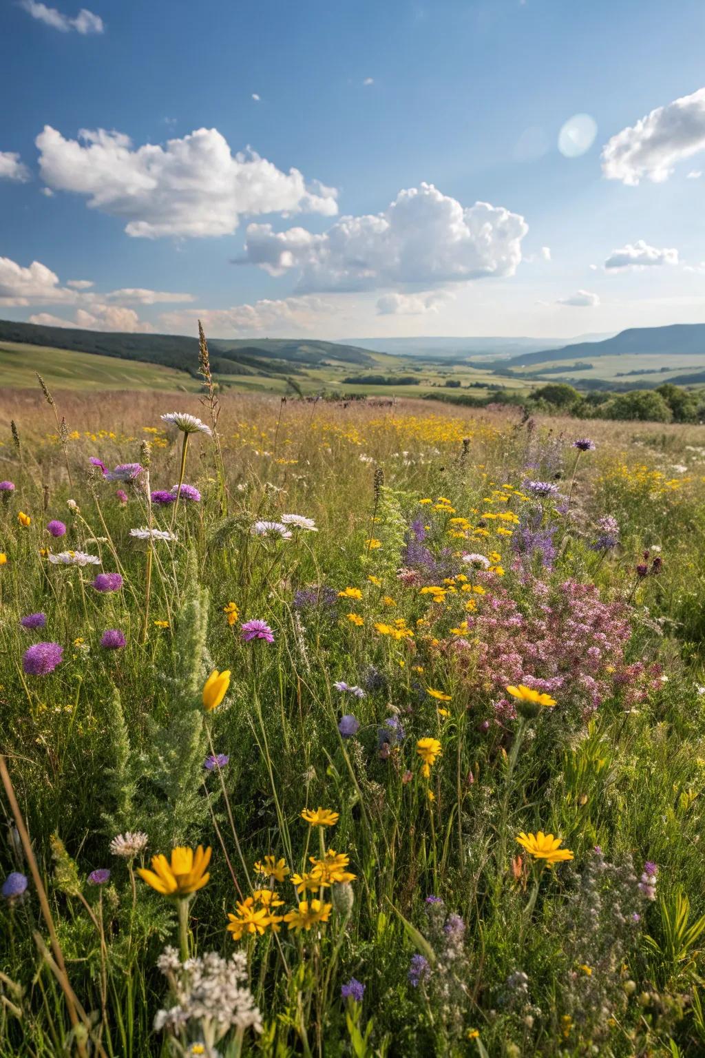 A vibrant wildflower meadow buzzing with life and color.