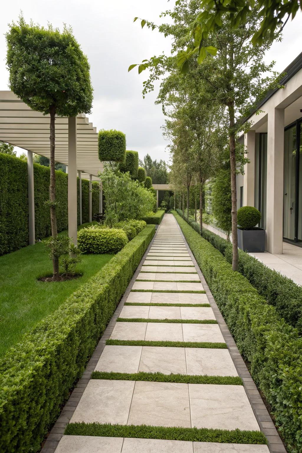 Linear paths bring a sleek and structured aesthetic to outdoor spaces.