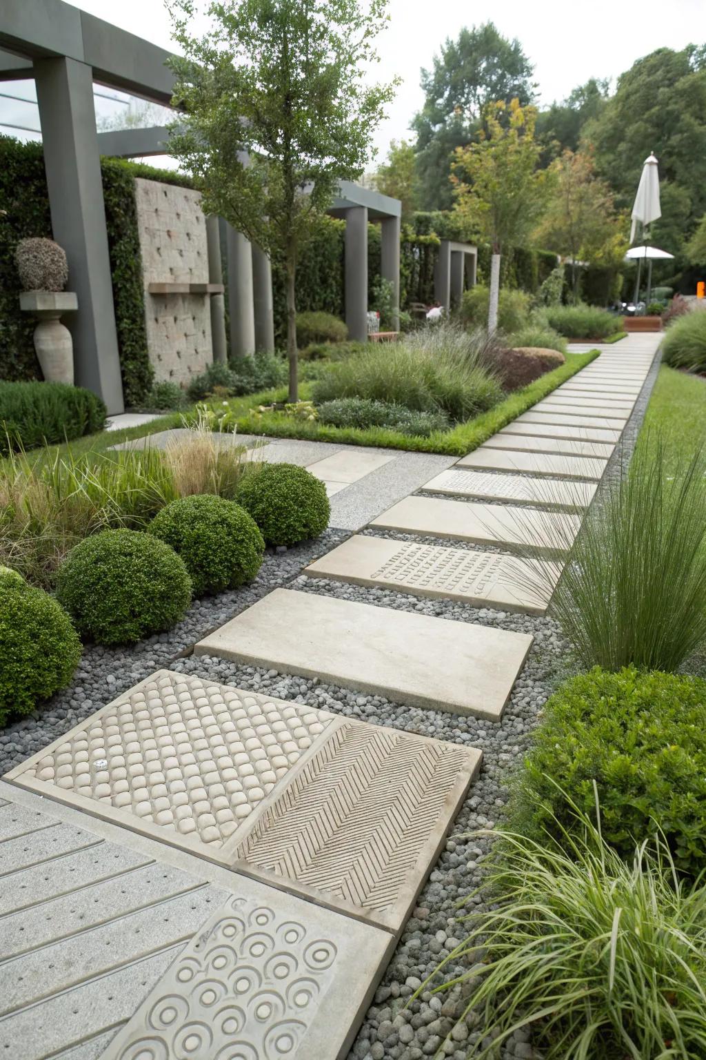 Textured surfaces add dimension and a delightful tactile experience to walkways.