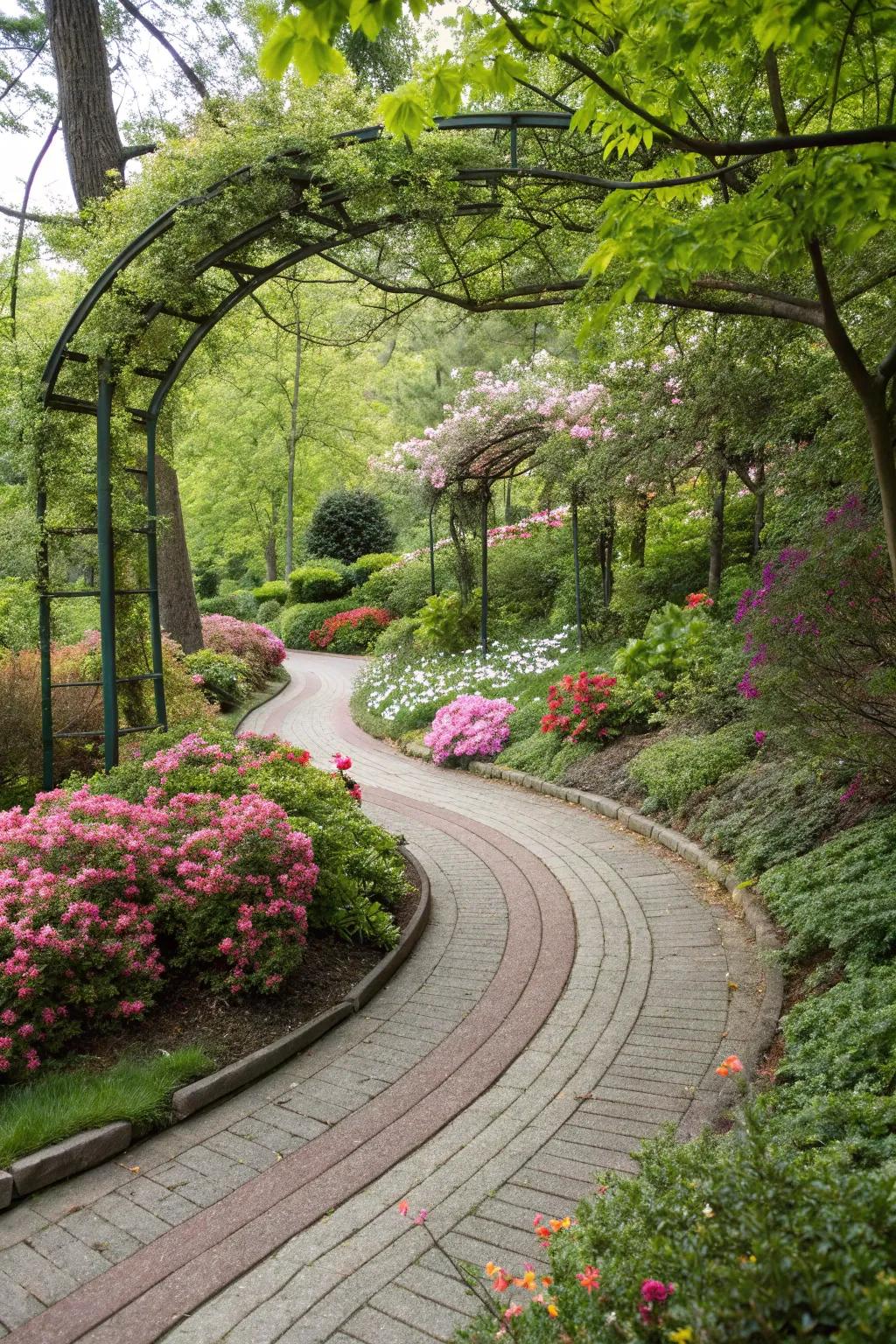 Curved paths add a playful and inviting element to any garden.