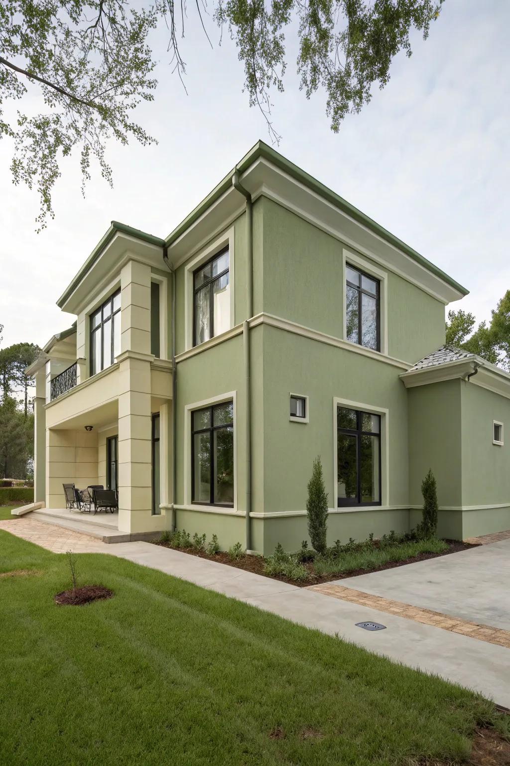 Sleek modern design with sage green and cream accents.