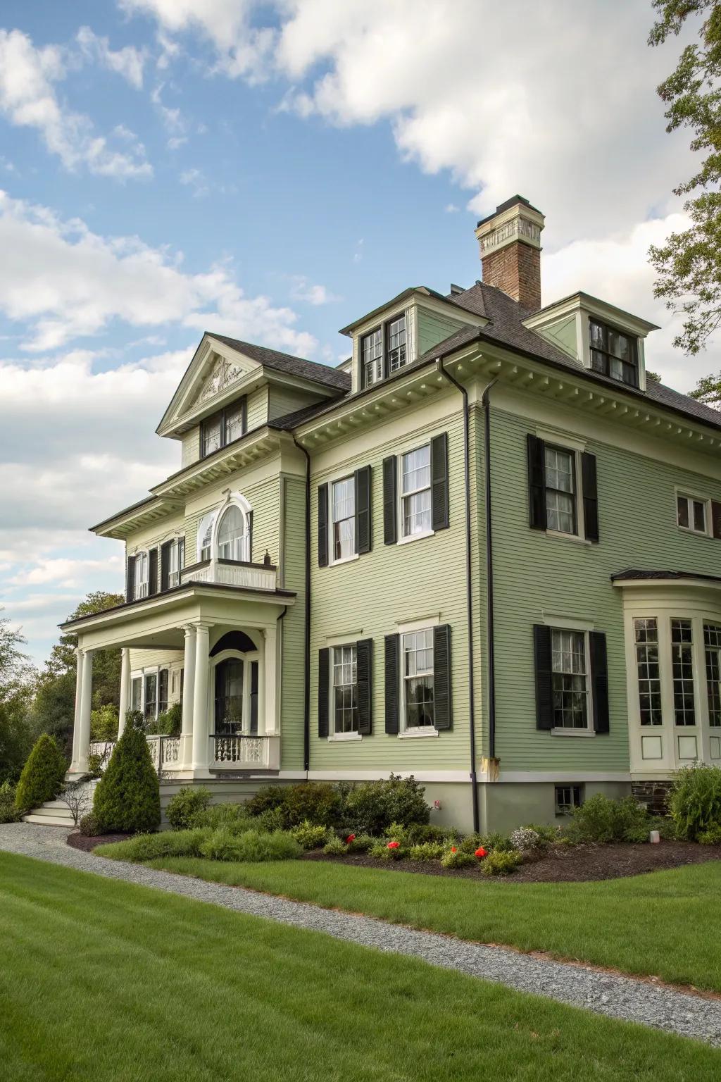 Sophisticated contrasts in sage and cream.