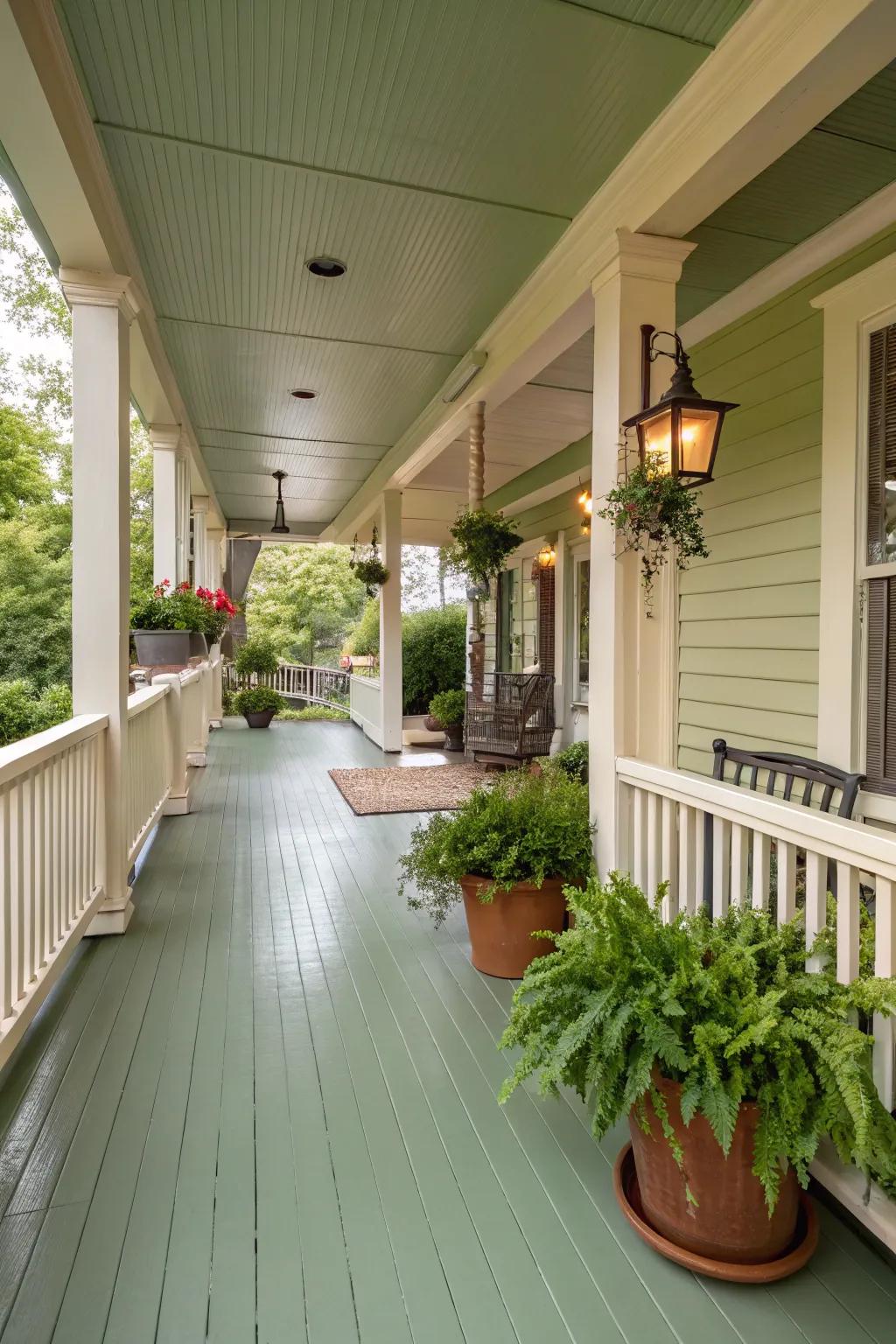 An inviting porch with a perfect color blend.