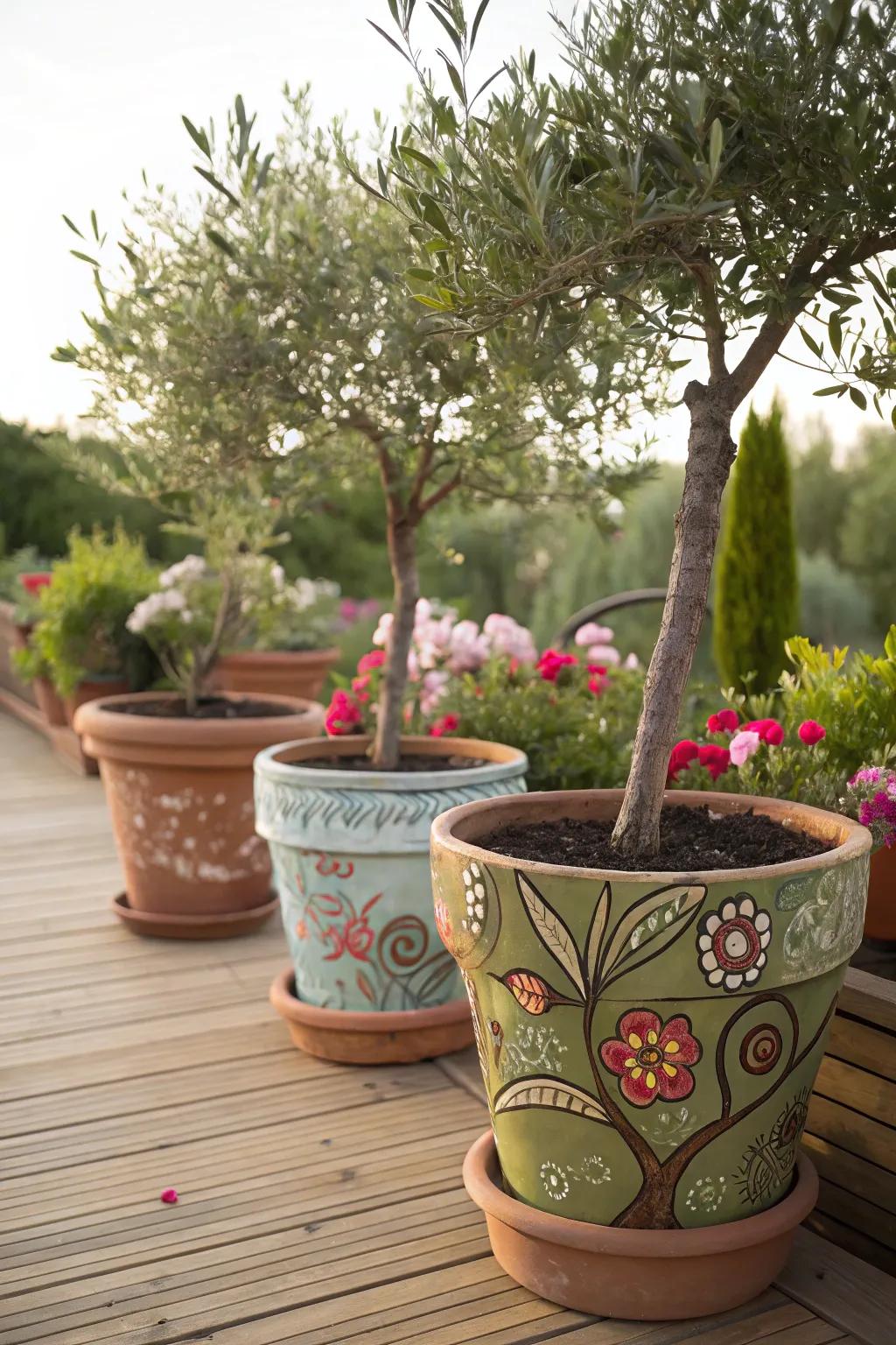 Artistic personalization with painted pots.