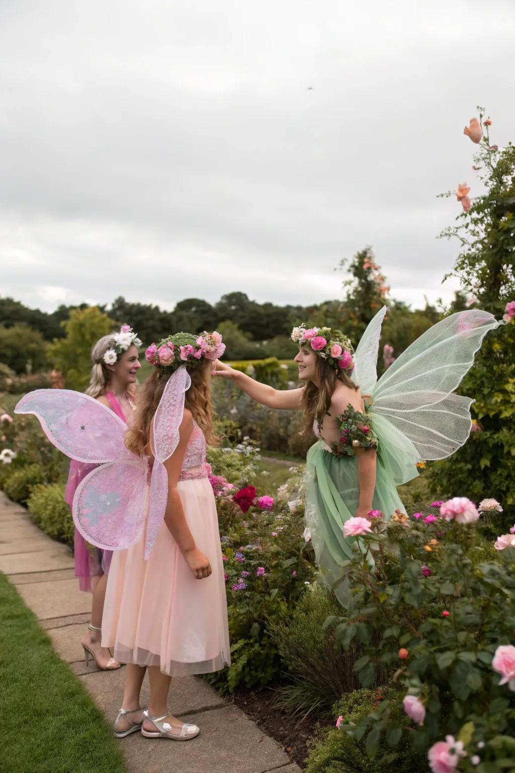 Guests dressed in whimsical fairy costumes adding to the magic.