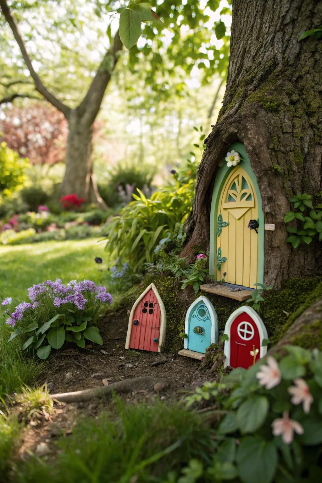 Hidden fairy doors adding an element of surprise and wonder.