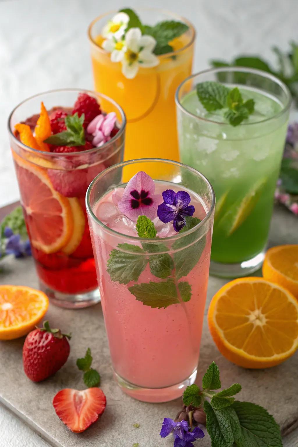 Enchanted beverages with vibrant colors and refreshing flavors.