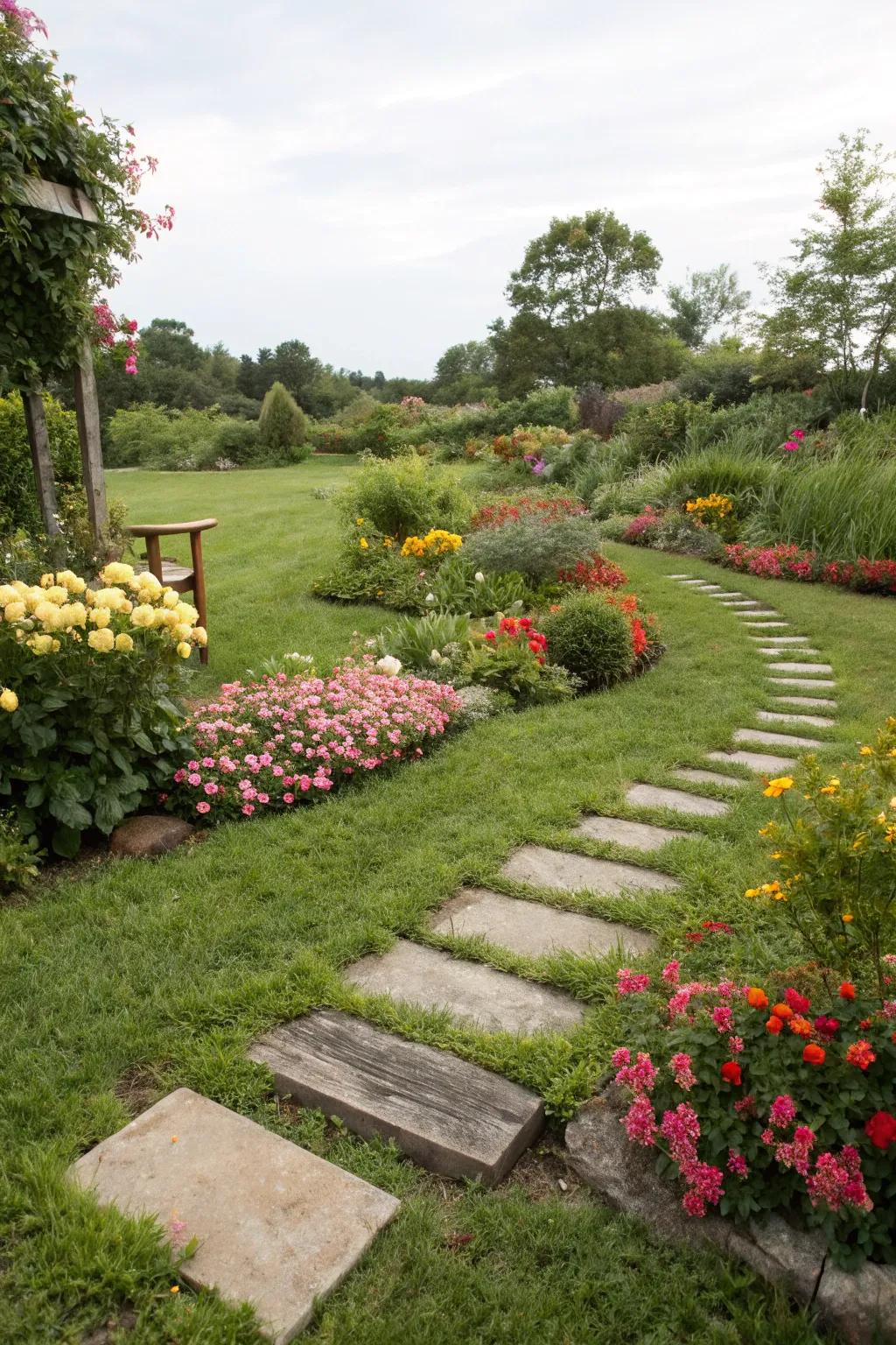 Stepping stones offer a playful and practical path through this garden.