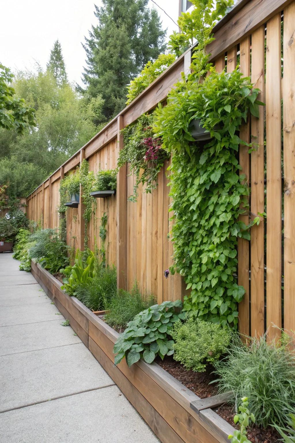 A vertical garden adds lush greenery and utilizes vertical space efficiently.