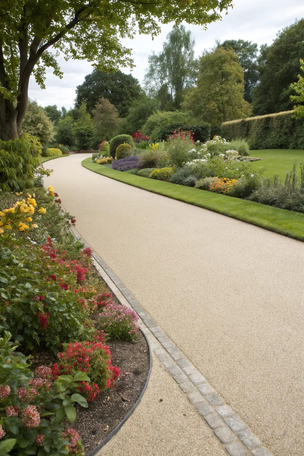 Greenery borders bringing life to a resin driveway.