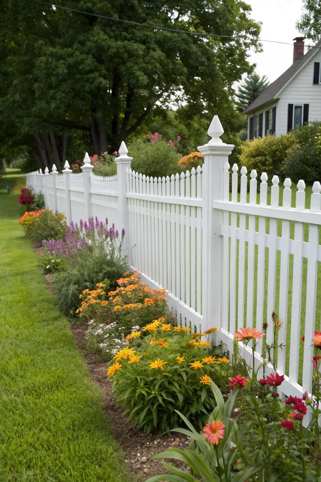 White picket fences evoke timeless charm and warmth.