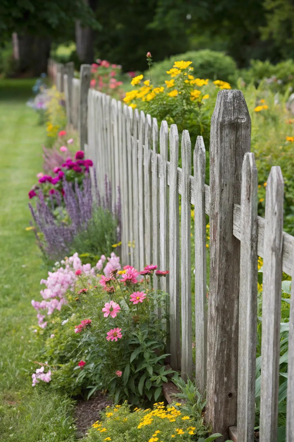 Vertical boards create a classic and private garden fence.