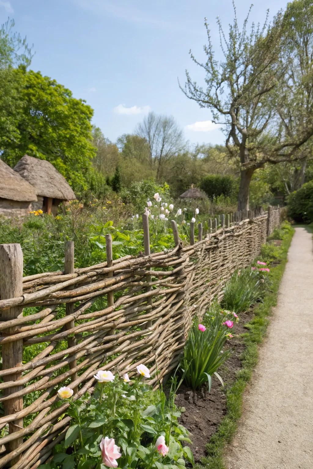 Wattle fences are rustic and sustainable, perfect for natural settings.