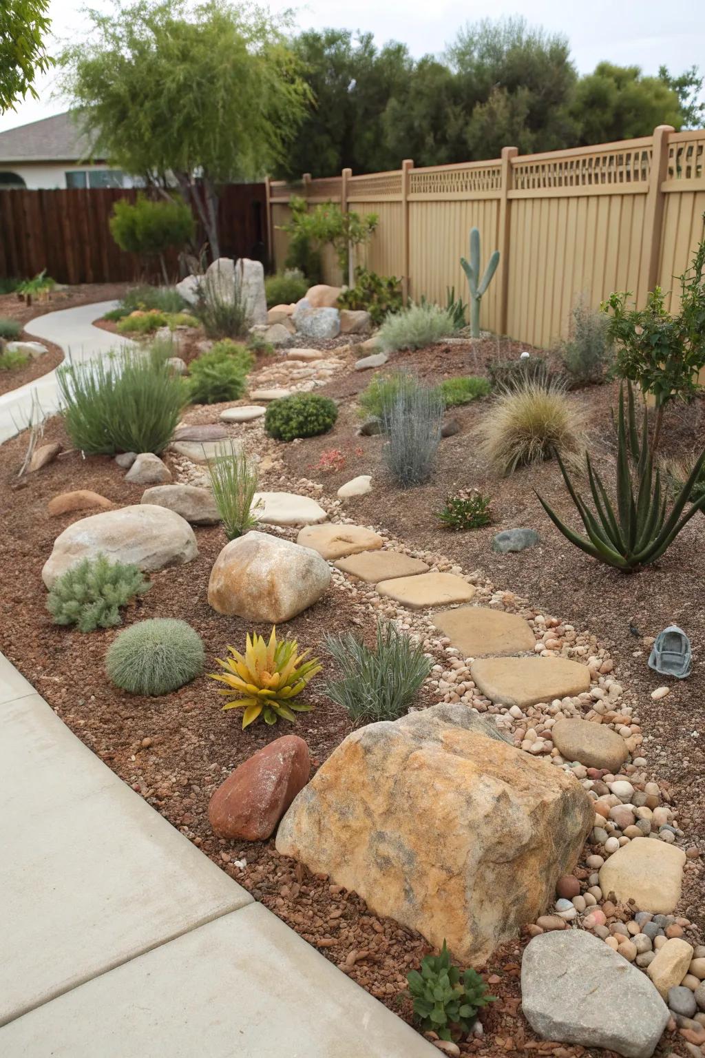 A practical and beautiful xeriscaped garden.