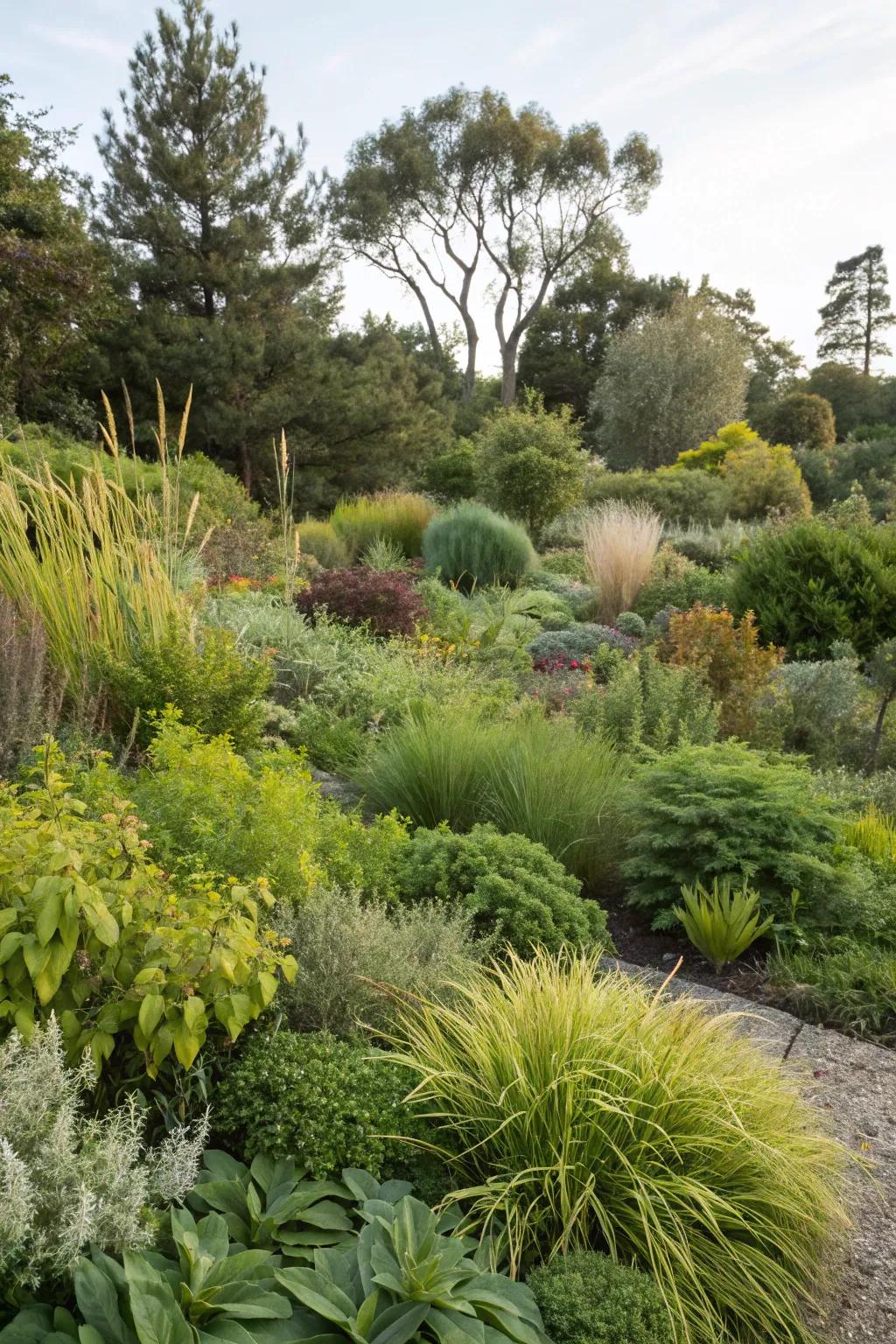 A garden rich with native shrubs, offering texture and appeal.