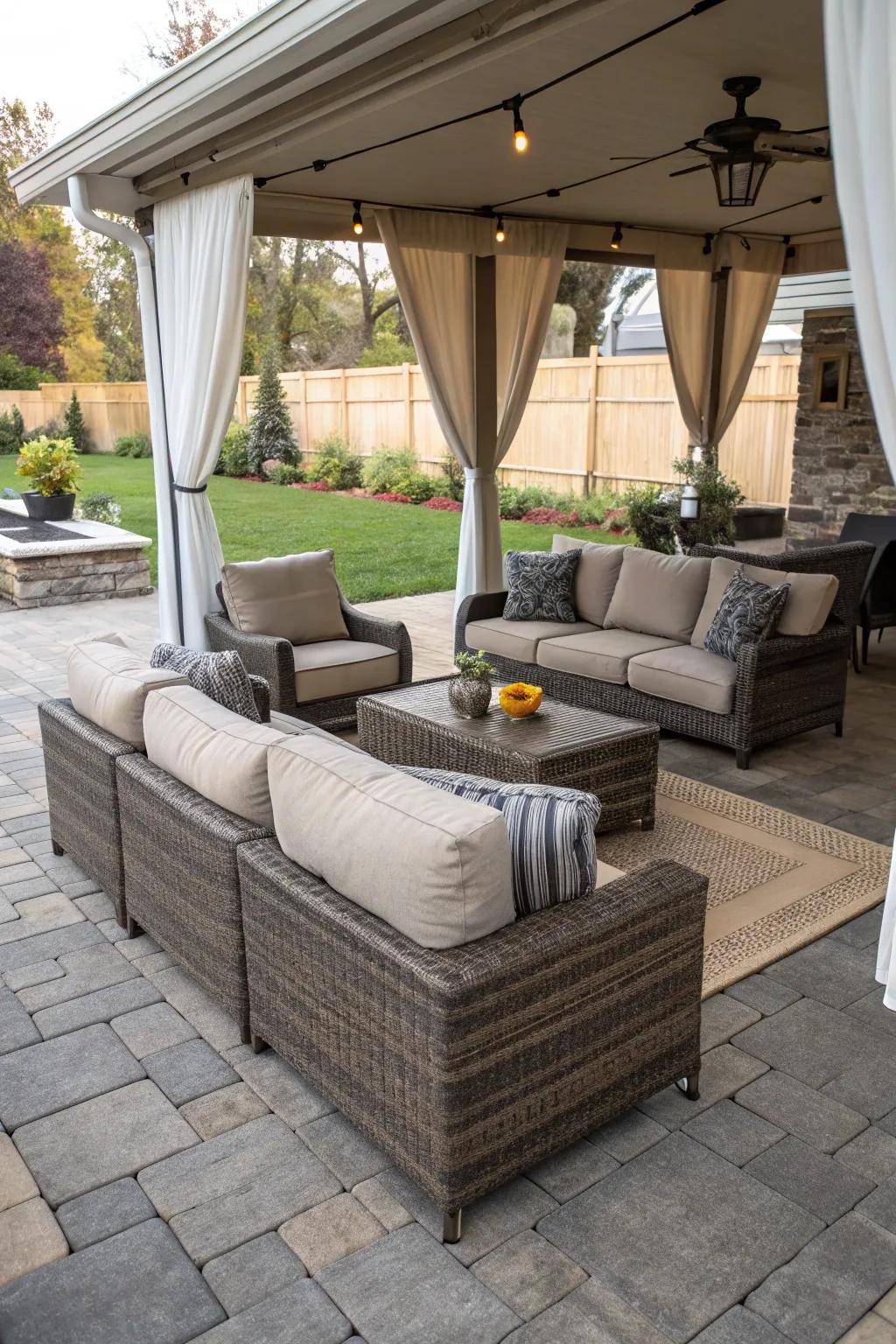 Modular furniture allows for a flexible and adaptable patio layout.
