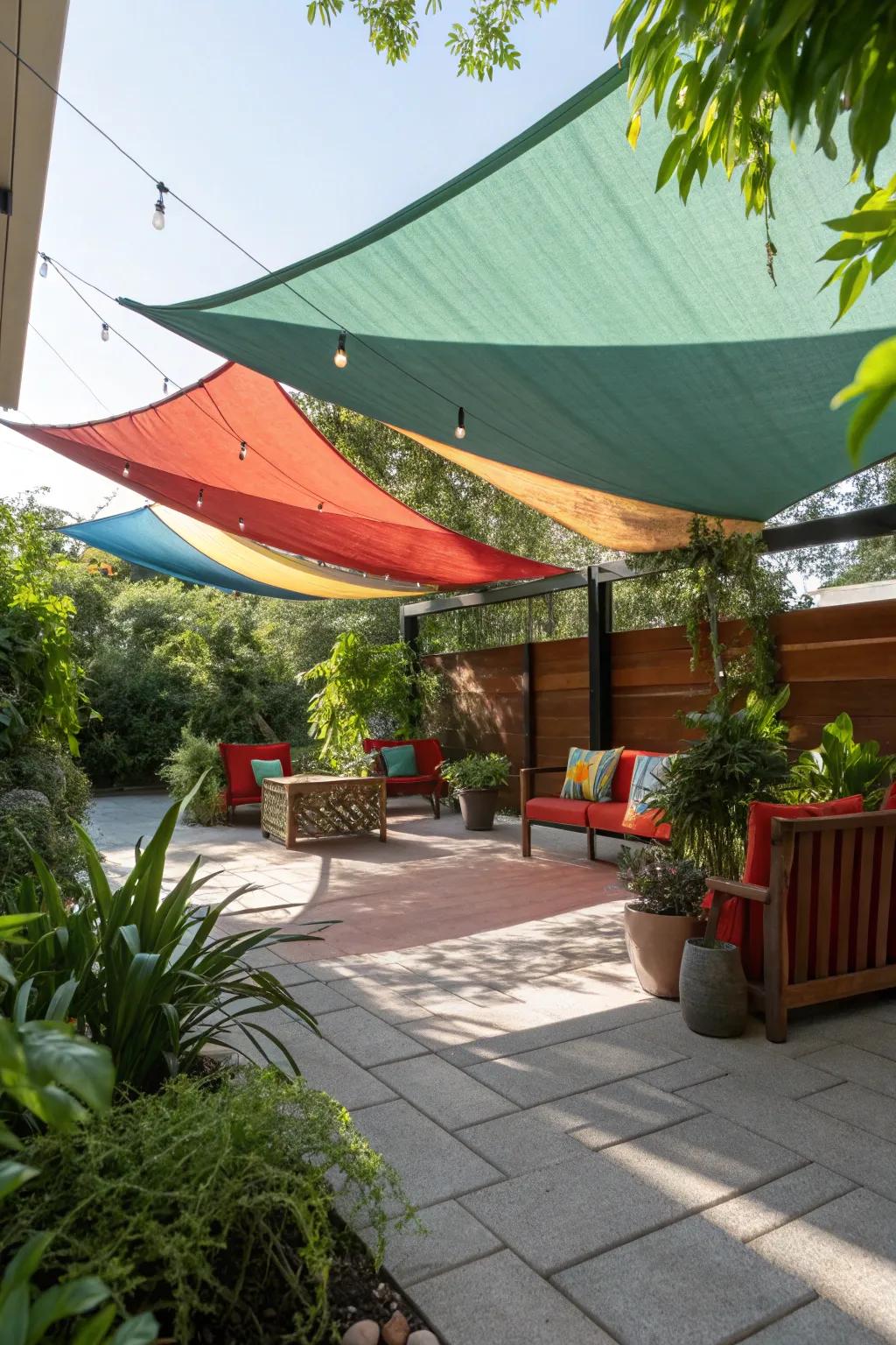 A shade sail offers protection from the sun with modern style.