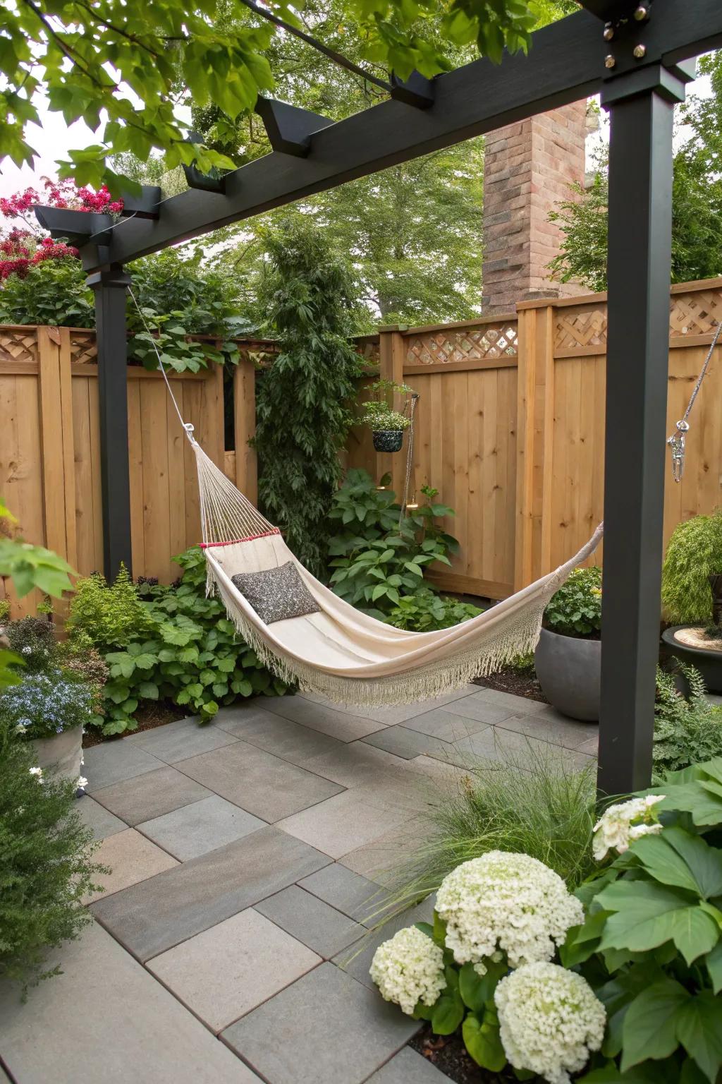 A hammock adds a perfect spot for relaxation and daydreaming.