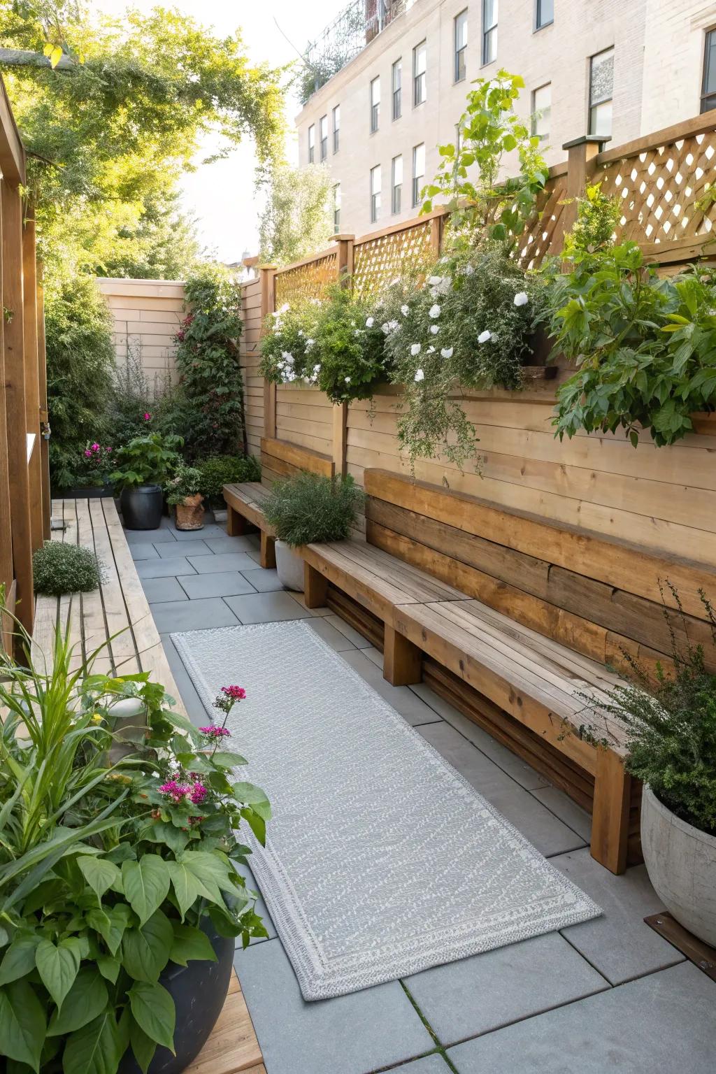 Built-in bench seating offers comfort and storage.