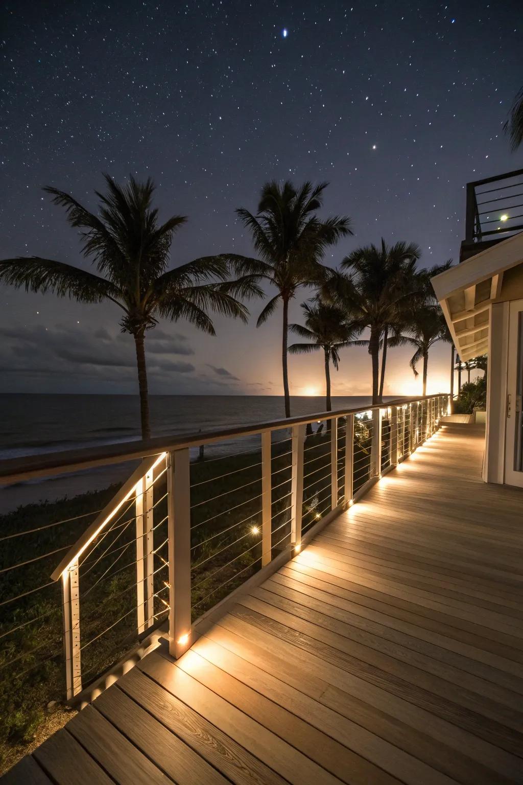 LED-lit railings add ambiance to your nighttime deck.