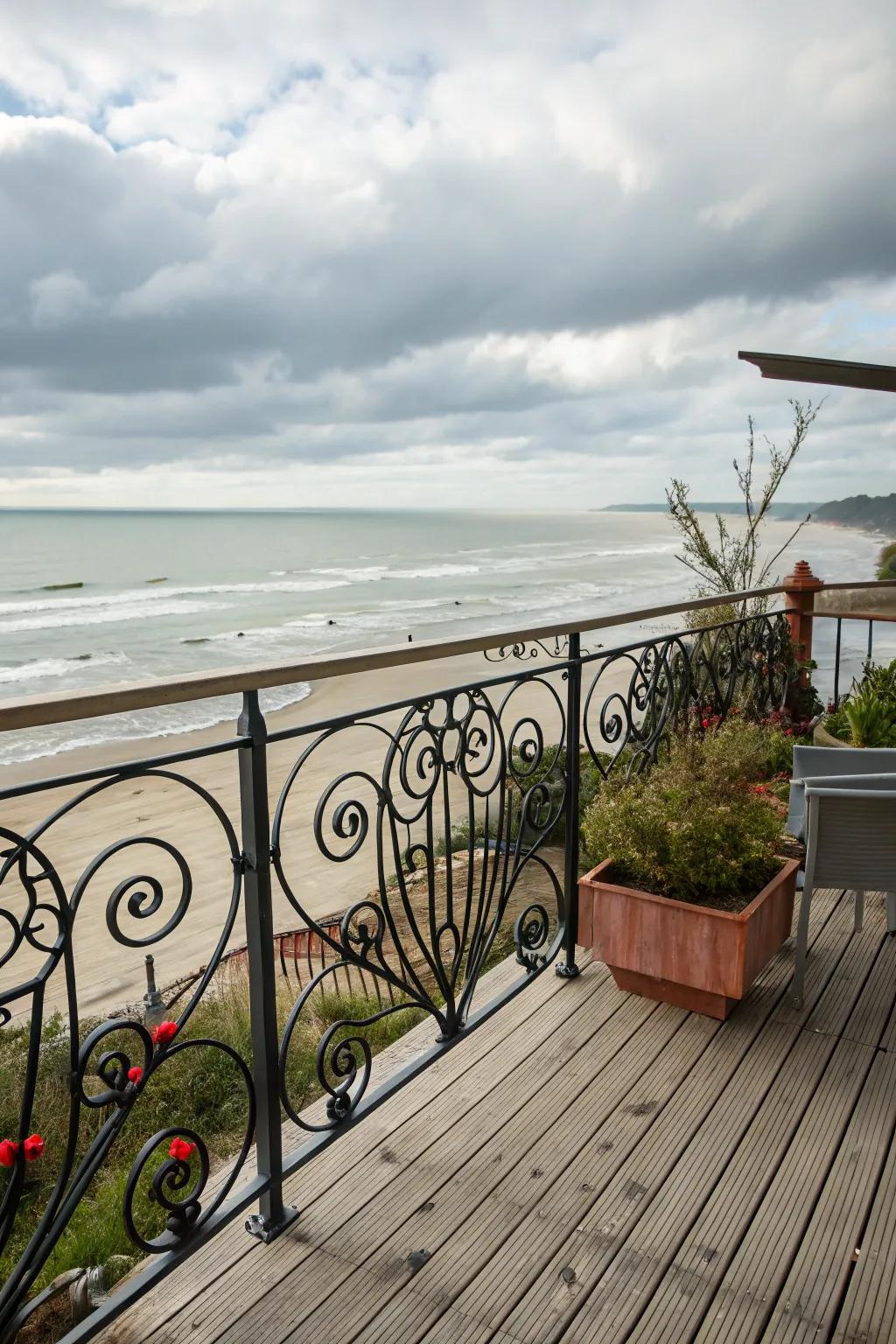 Wrought iron railings for a vintage artistic touch.