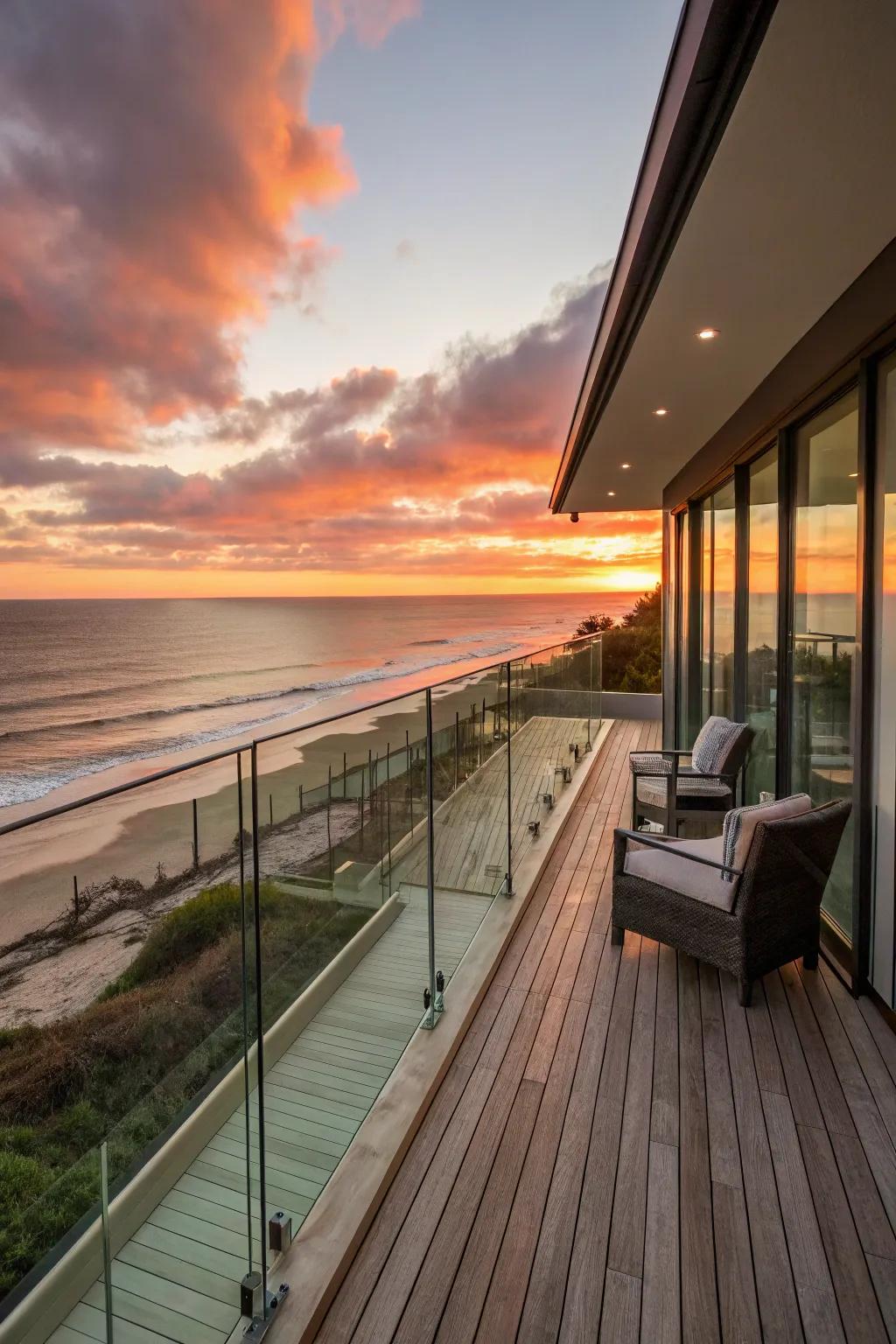 Glass panels offer unobstructed views with a modern touch.