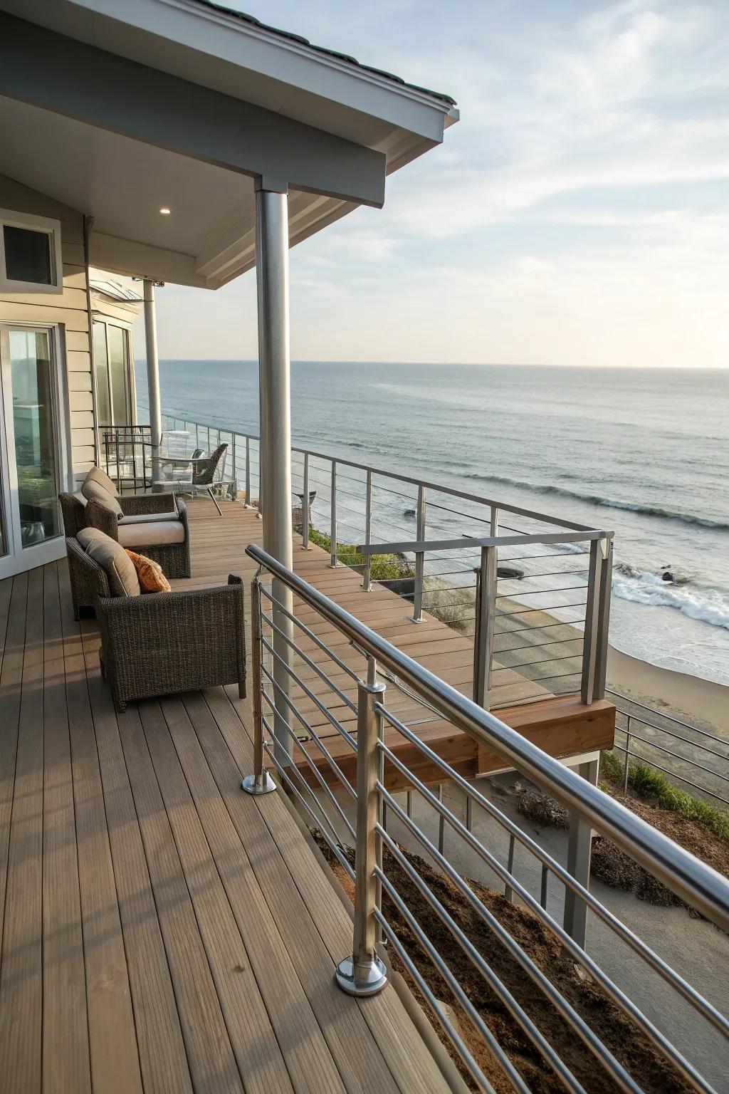 Metal railings offer durability and style.