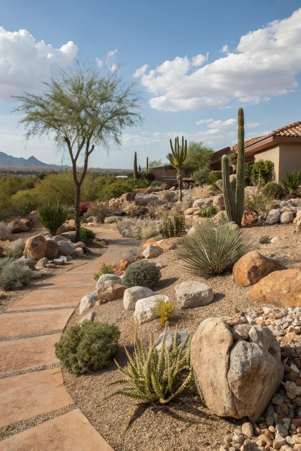 A rock garden offers a sustainable and stylish alternative to traditional lawns.