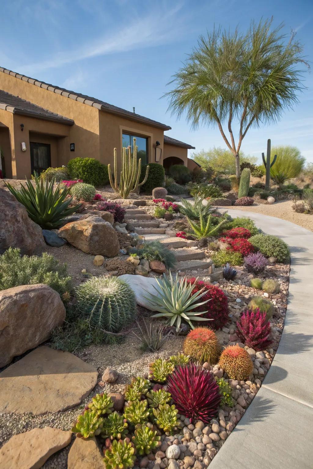 Succulents offer diverse forms and colors with minimal upkeep.