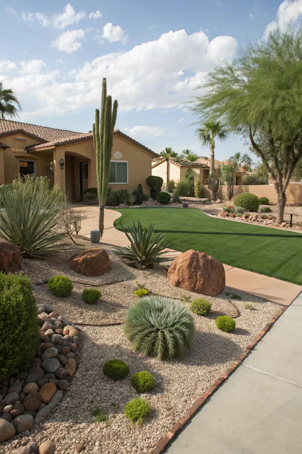 Artificial turf provides a lush look with minimal environmental impact.
