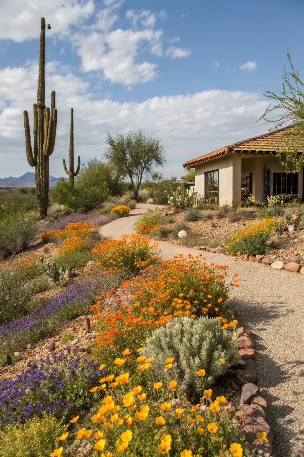 Wildflowers introduce vibrant hues and support local wildlife.