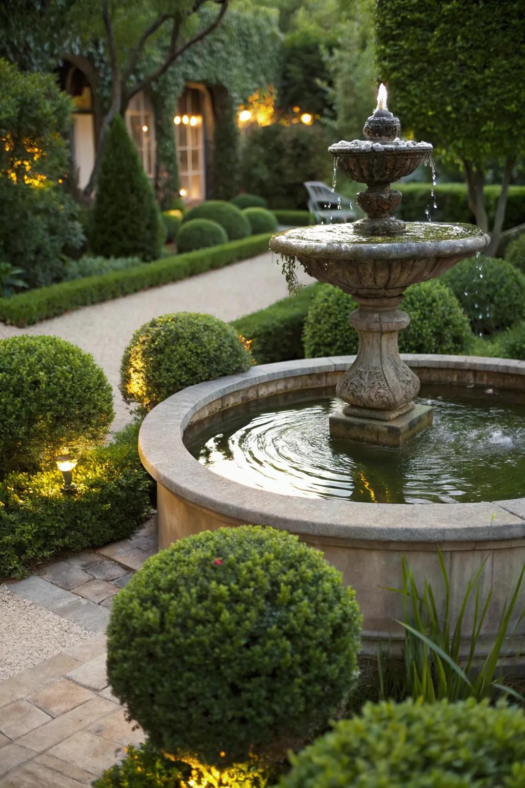 Japanese boxwood complements the serenity of water features.