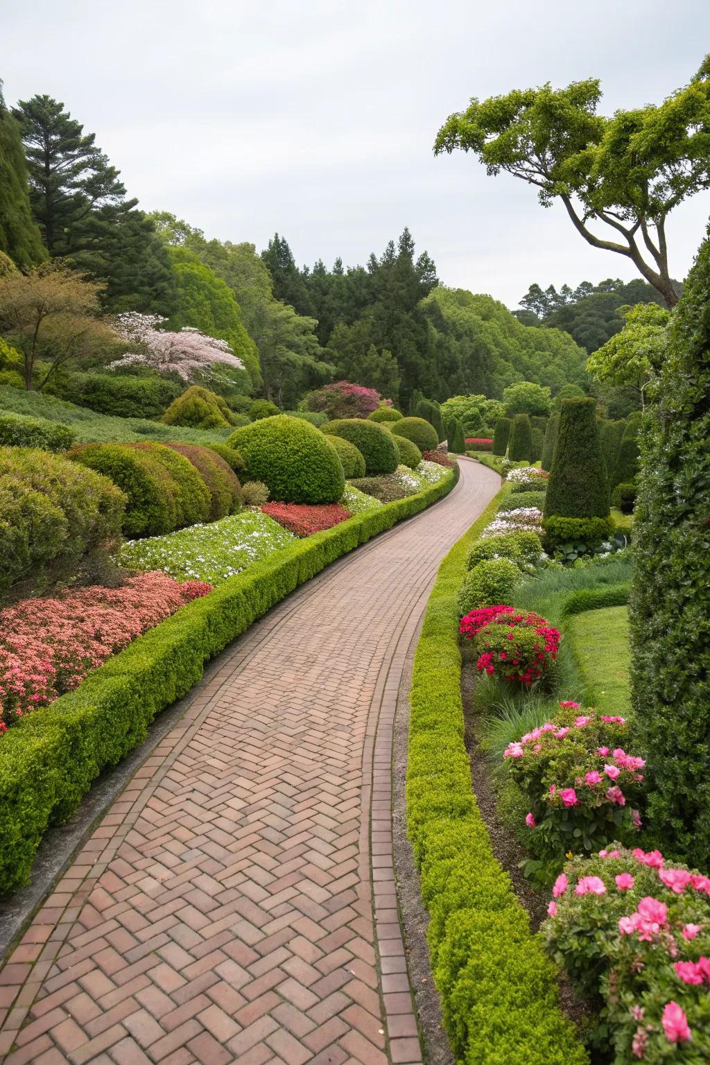 Boxwood-lined pathways create inviting routes through your garden.