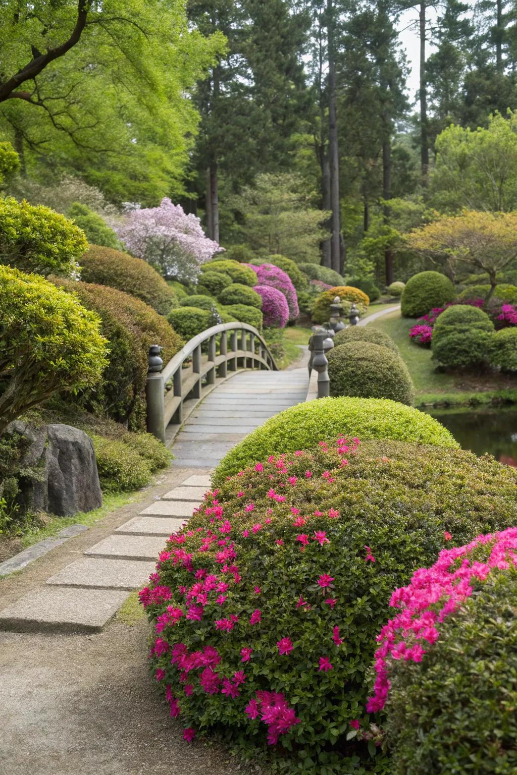 Combine Japanese boxwood with flowering plants for vibrant garden displays.