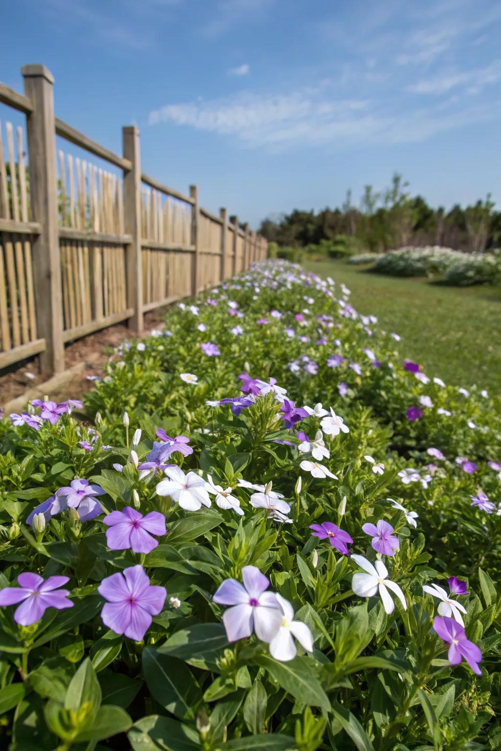 A peaceful mini meadow with vinca, perfect for relaxation.