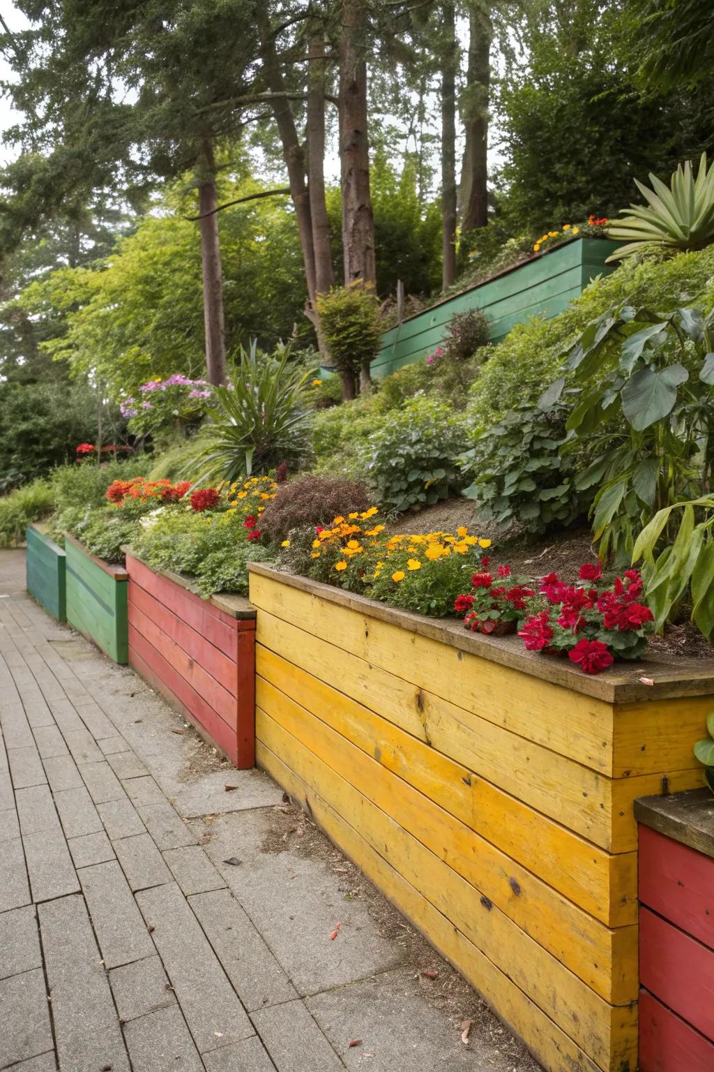 Bold colors transform timber walls into art.