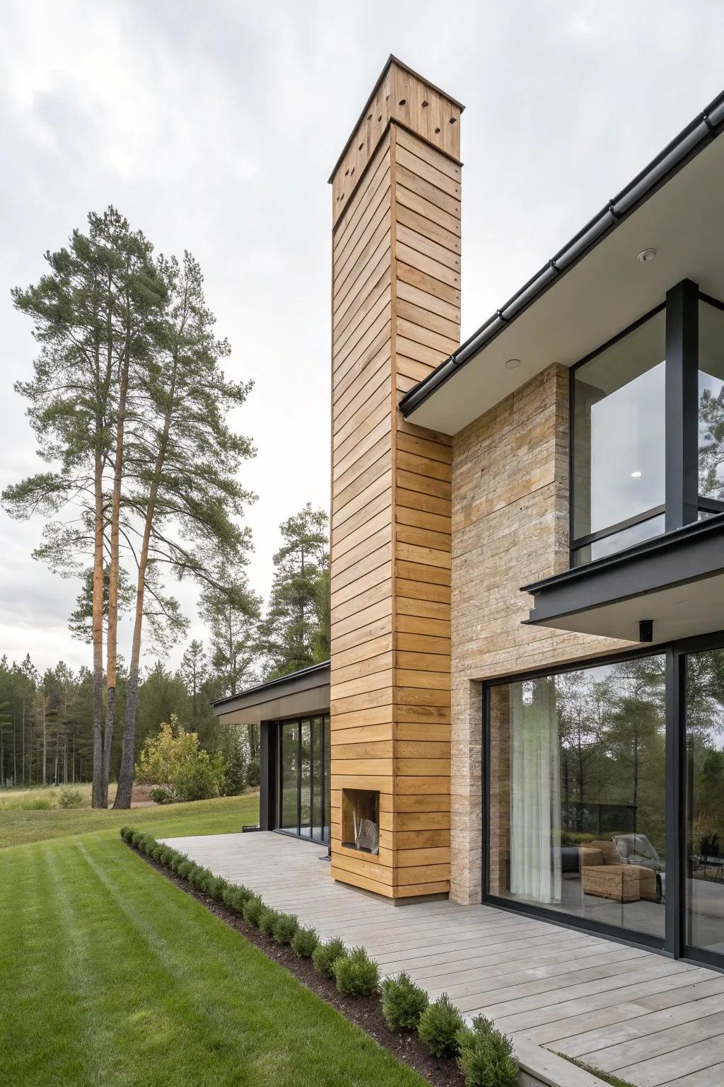 Eco-friendly wood cladding provides a warm accent.