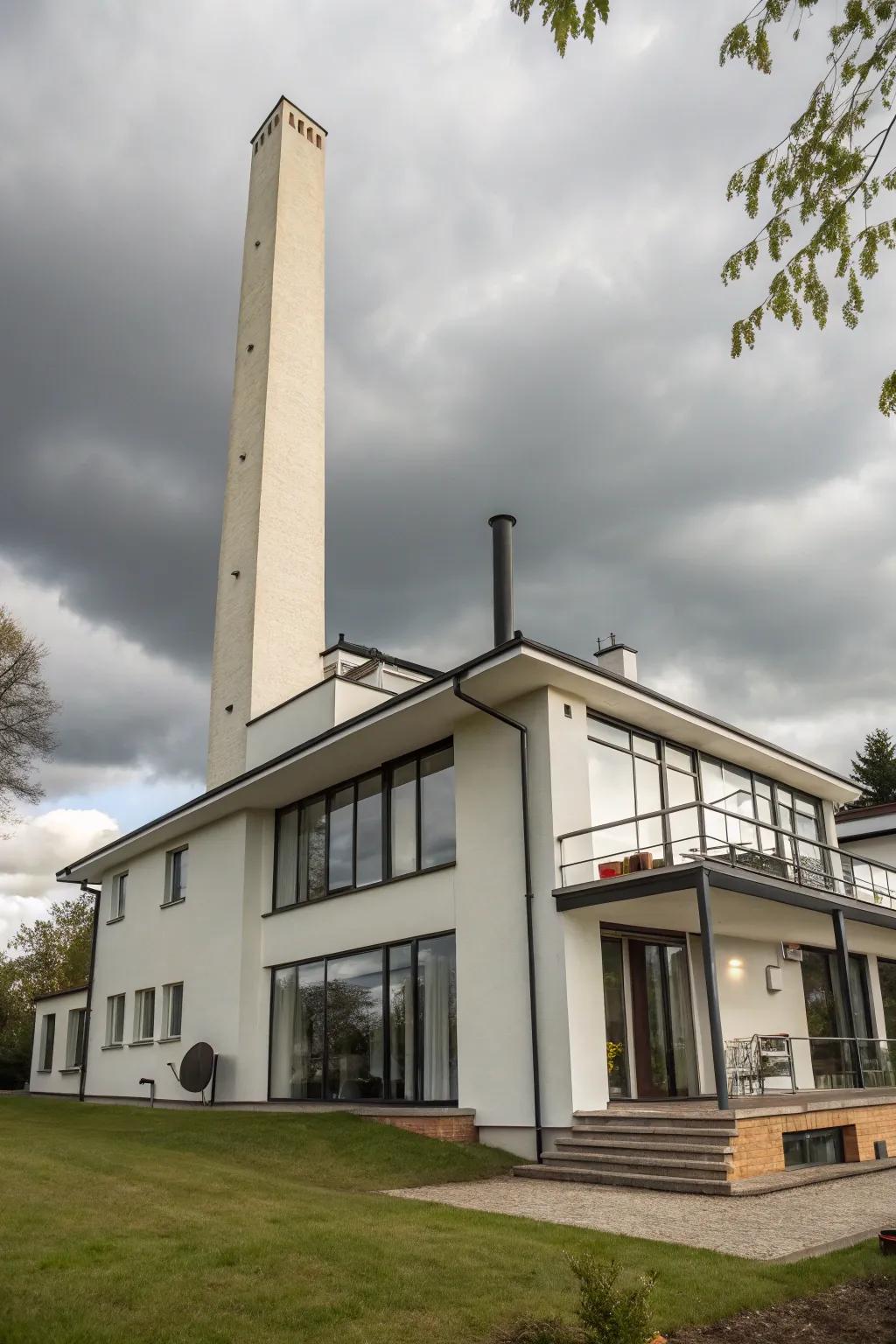 Tall and narrow chimney offers a sleek silhouette.