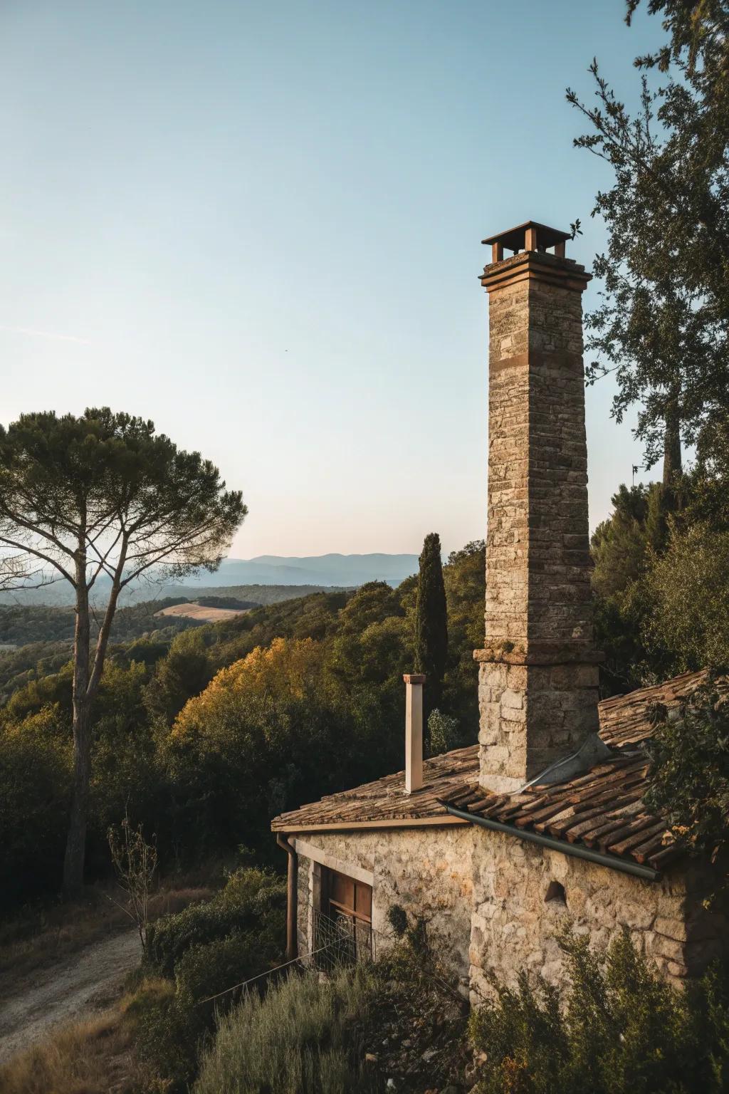 Earth tones allow the chimney to harmonize with nature.