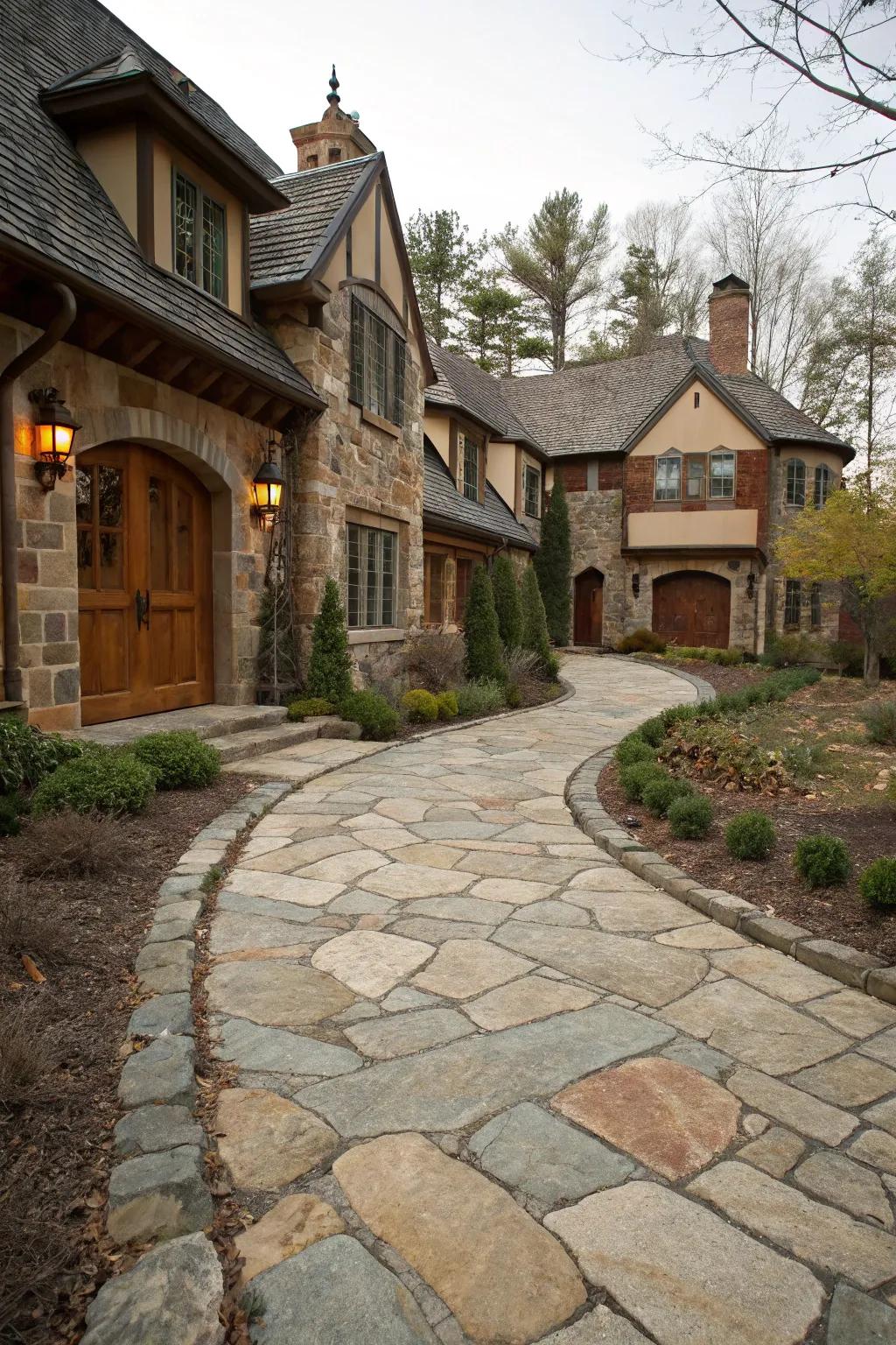 Flagstones that complement the home's architecture elevate the overall design.
