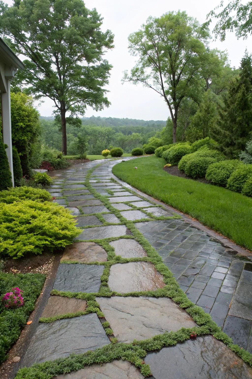 A sustainable permeable flagstone driveway that respects nature.